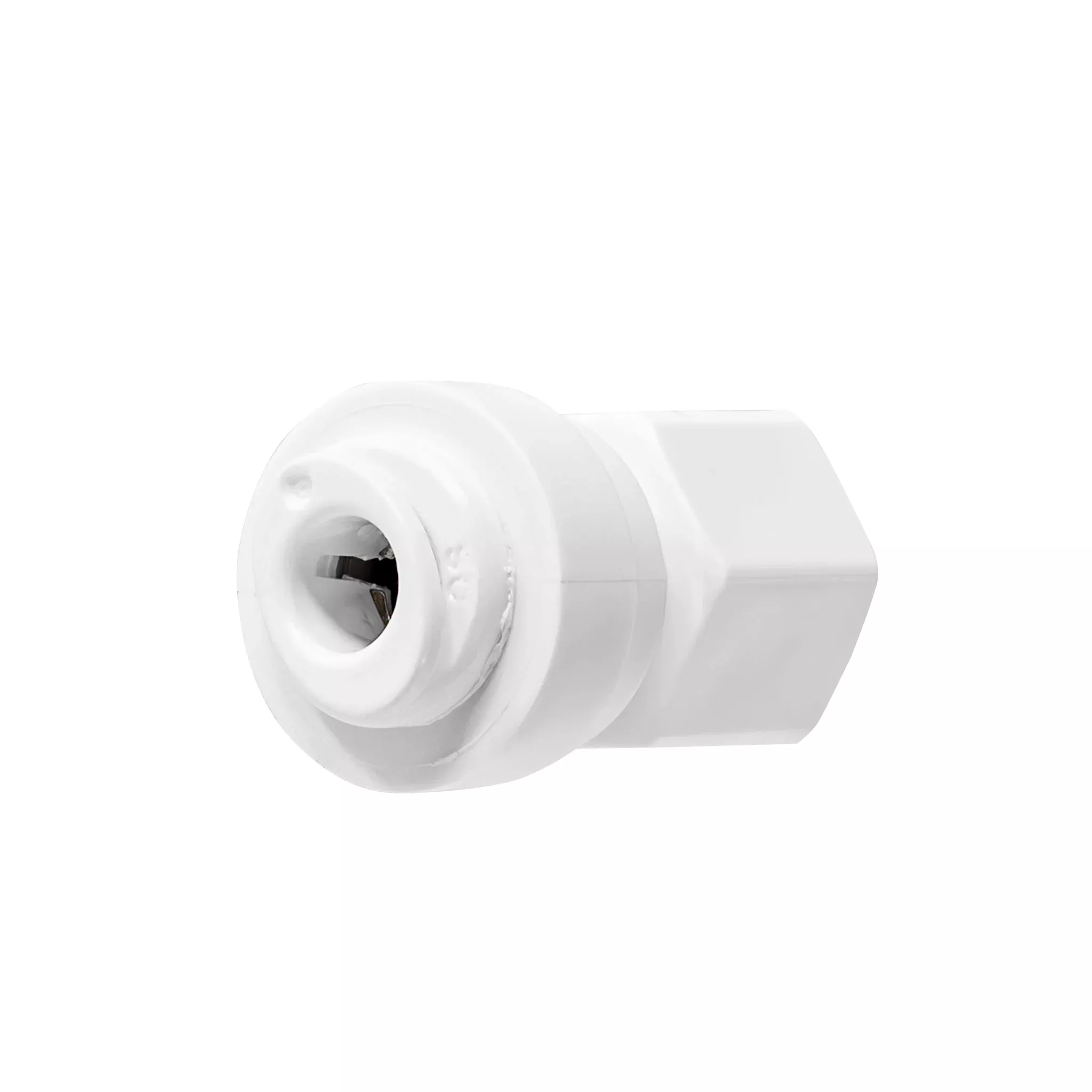1/4" OD Quick Connect x 1/4" Comp (7/16" UNS Thread) Female Faucet Adapter Fitting. White.